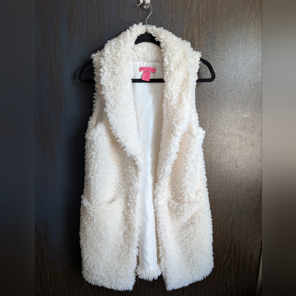 Betsey Johnson Ivory "Teddy" Faux‎ Fur Longline Vest - Size XS/S
